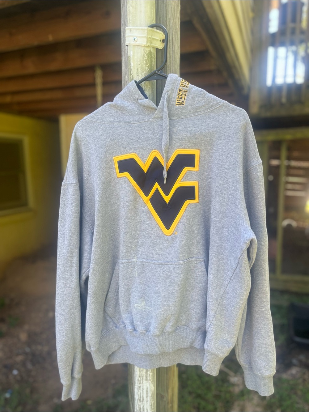 Gray WV Logo Pullover Hoodie with Yellow Trim